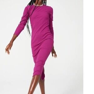 Terez‎ Ribbed Midi Dress Long Sleeve Travel Comfort Dress Black Raspberry XS